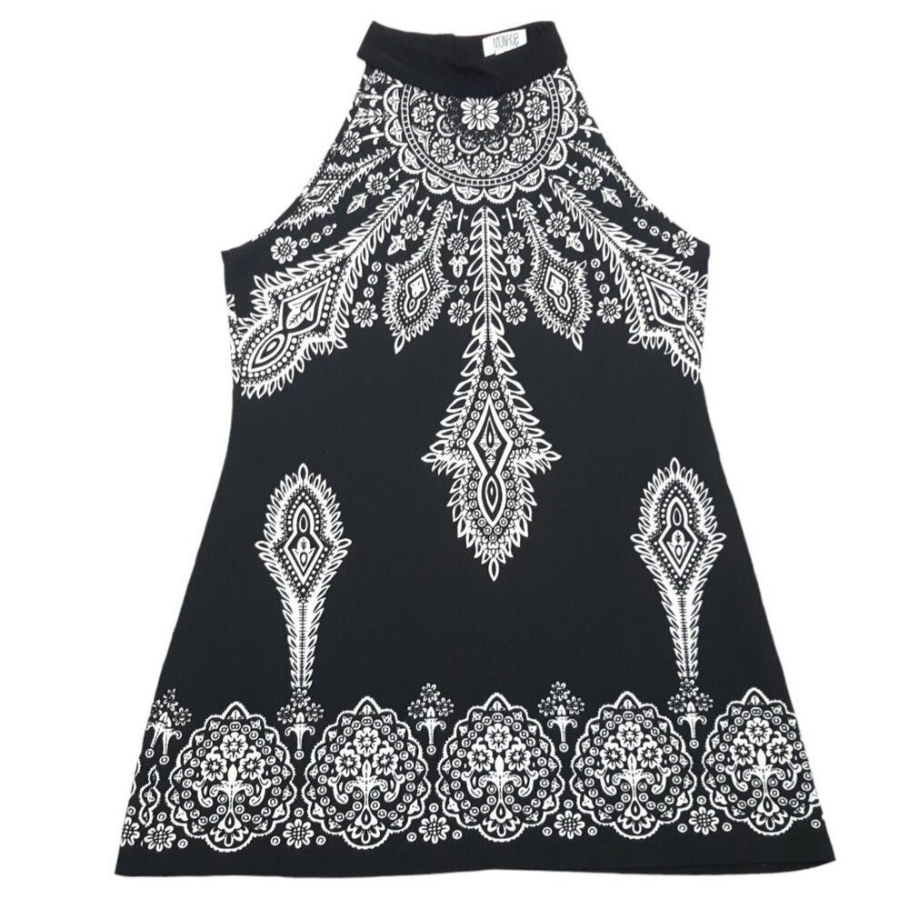 Vintage Monroe Main Dress Womens Medium Black A Line Shift Y2K Floral Sleeveless